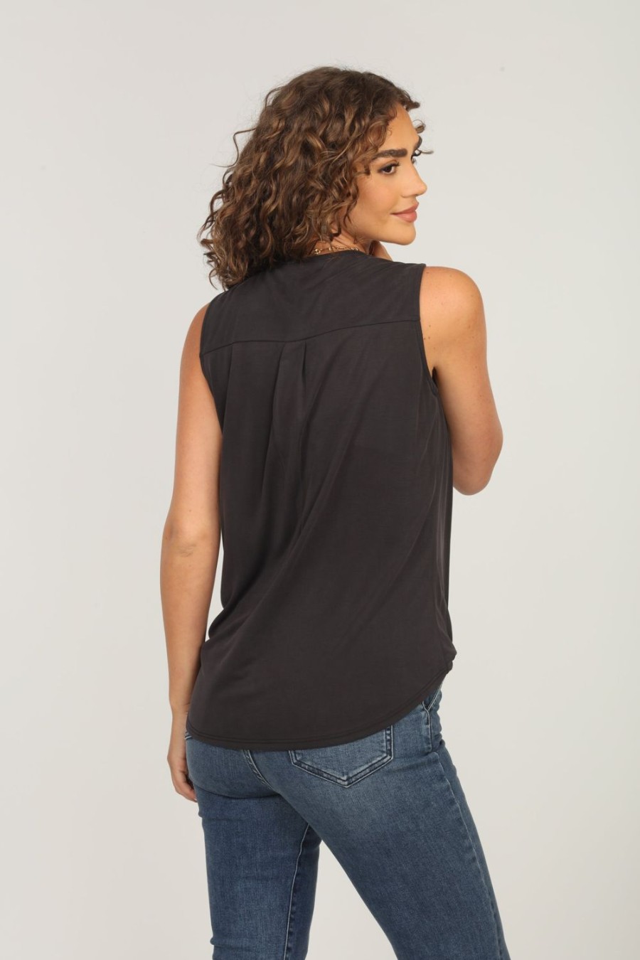 Clothing Veronica M Cupro Tops | The Everyday Cupro Surplice Tank- Black- Best Seller