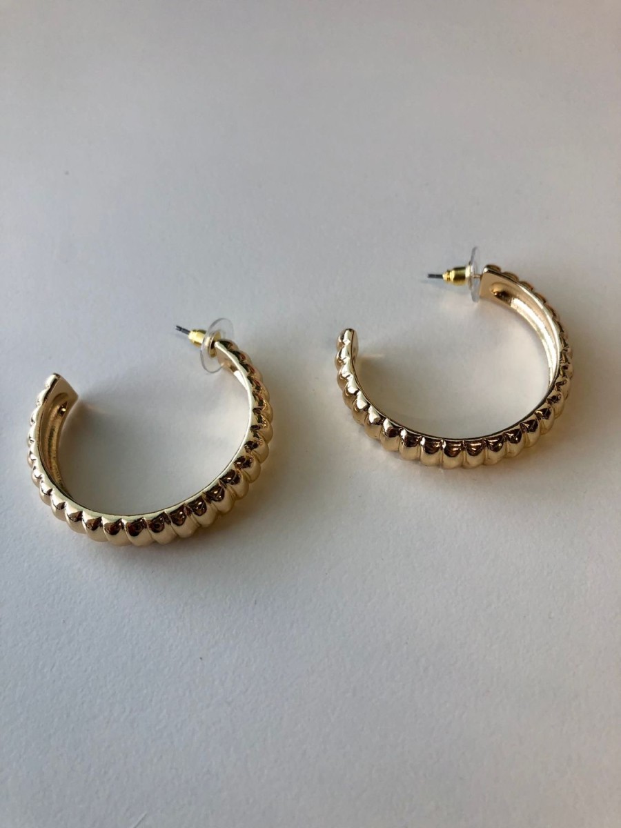 Accessories Veronica M | Textured Gold Chunky Hoop Earrings