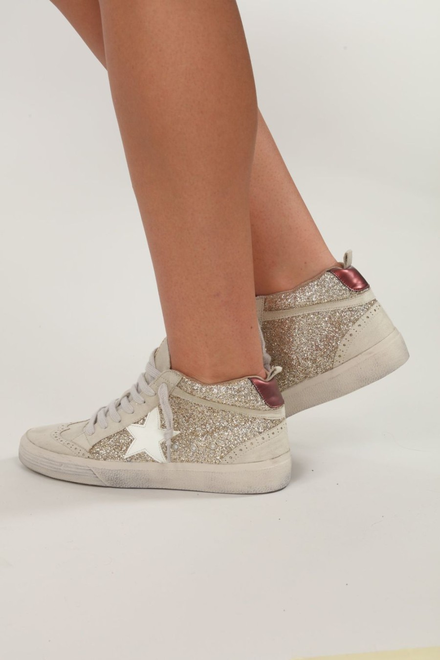 Accessories Veronica M | Paulina Gold Glitter High-Top Sneakers-Best Seller