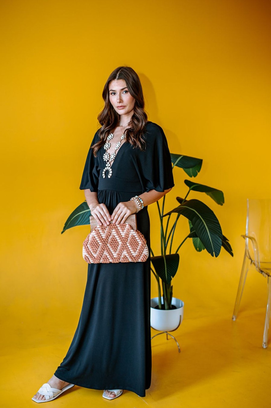 Clothing Veronica M Maxi Dresses | Black Stretch Kimono Sleeve Maxi Dress -