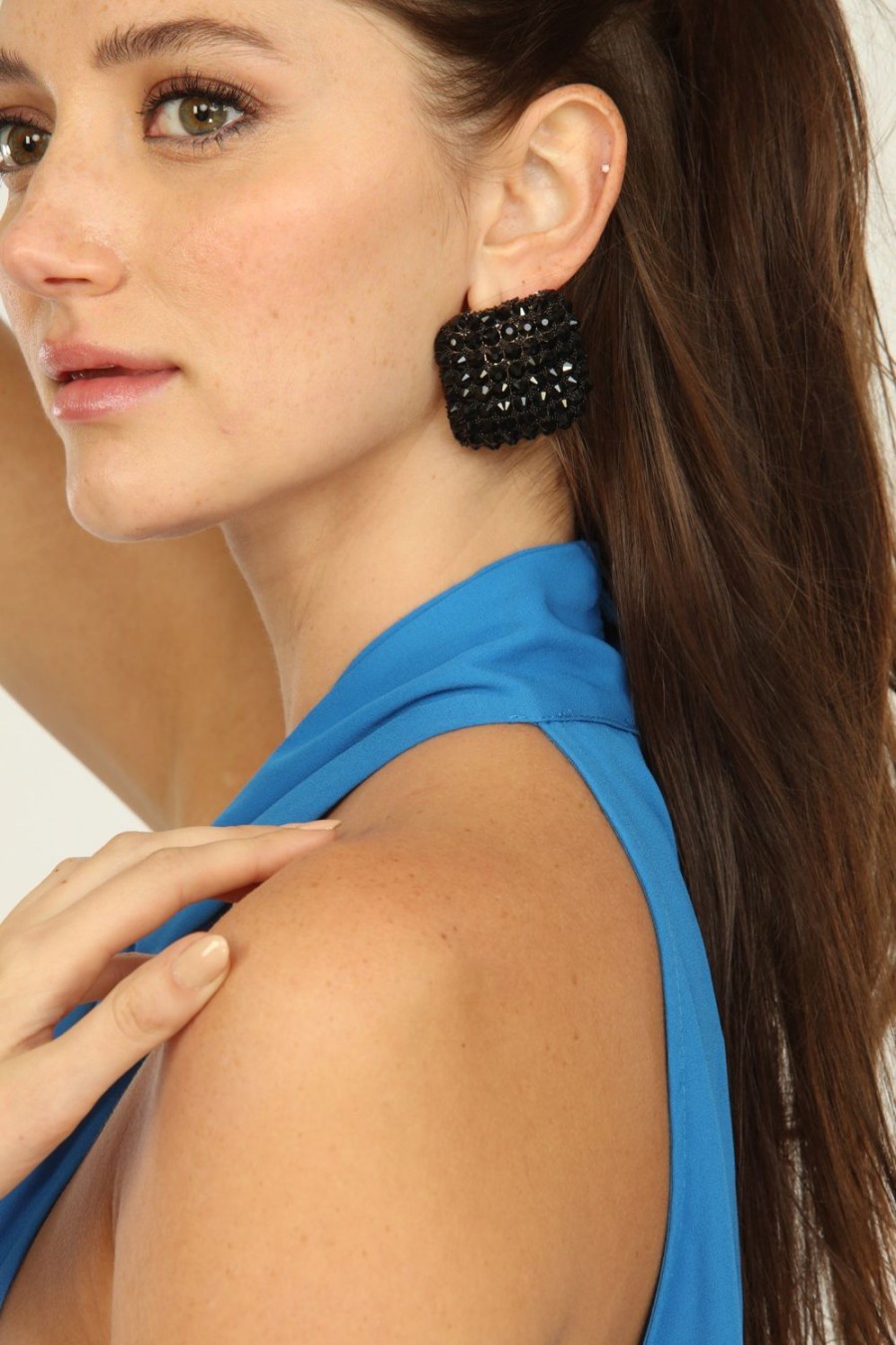 Accessories Veronica M | Black Sparkle Statement Earrings