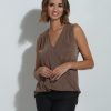 Clothing Veronica M Cupro Tops | The Everyday Surplice Tank-Cocoa & Gold Sparkle -Best Seller