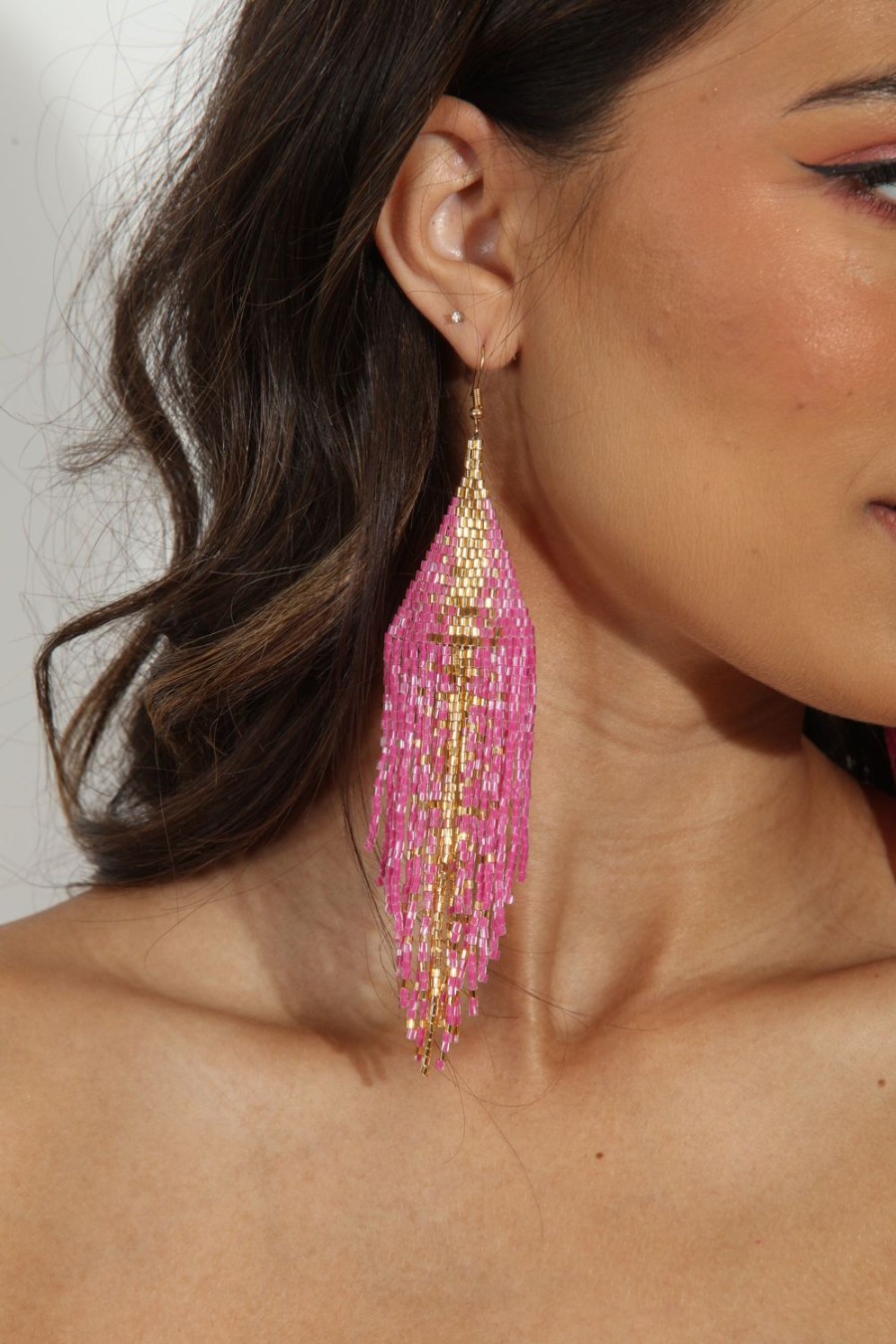 Accessories Veronica M | Pink And Gold Beaded Statement Earrings