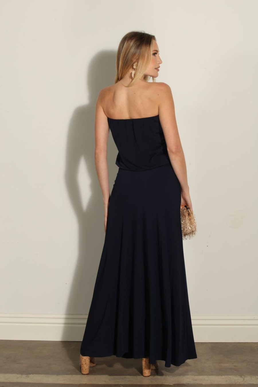 Clothing Veronica M Maxi Dresses | Navy Stretch Strapless Dropwaist Maxi Dress-Best Seller