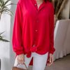 Clothing Veronica M Longer Length Tops | Oversized Fuschia Button-Down Blouse -