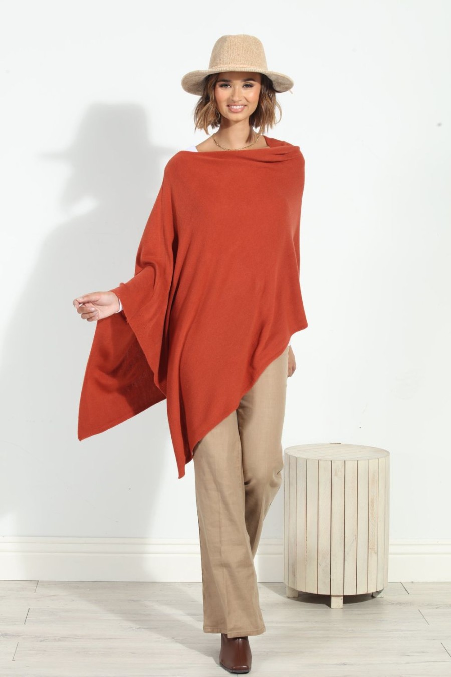 Clothing Veronica M Ponchos | Rust Throw-On Poncho-Best Seller