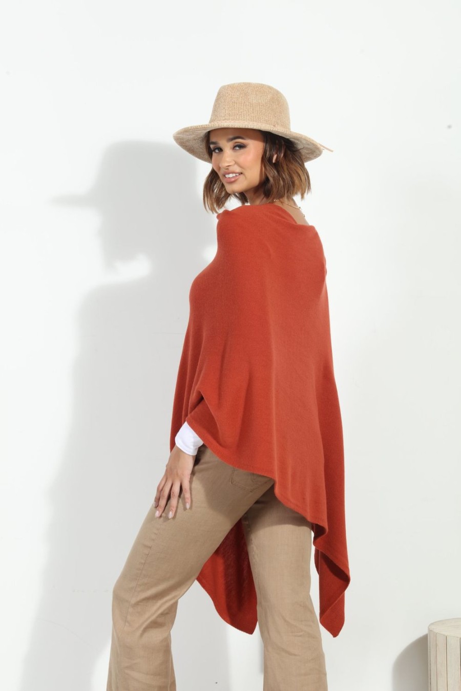 Clothing Veronica M Ponchos | Rust Throw-On Poncho-Best Seller