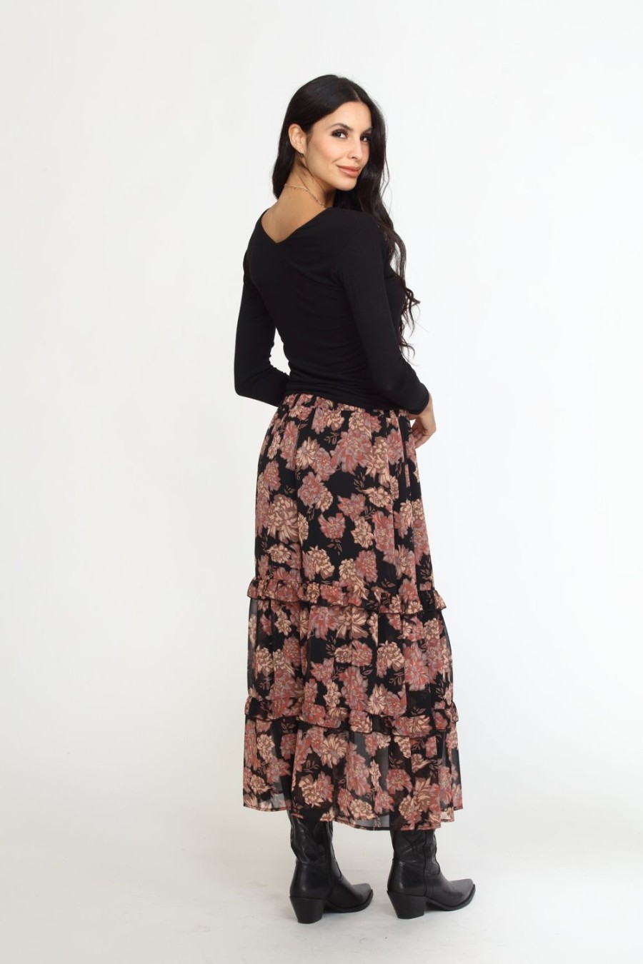 Clothing Veronica M Skirts | Yelena Chiffon Ruffle Midi Skirt