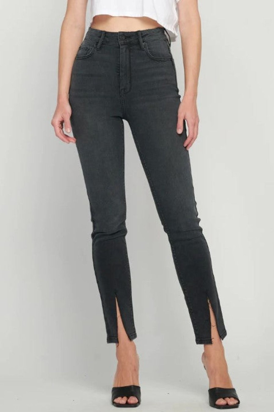 Clothing Veronica M Denim Shop | Taylor High Rise Skinny Jean With Front Slit- Black