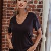 Clothing Veronica M Cupro Tops | Black Cupro V-Neck Cropped Tee-