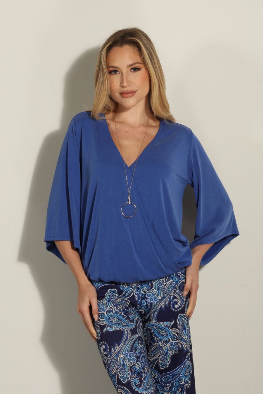 Clothing Veronica M Cupro Tops | Royal Cupro Surplice Top-Best Seller