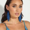 Accessories Veronica M | Blue Faux Leather Feather Earrings