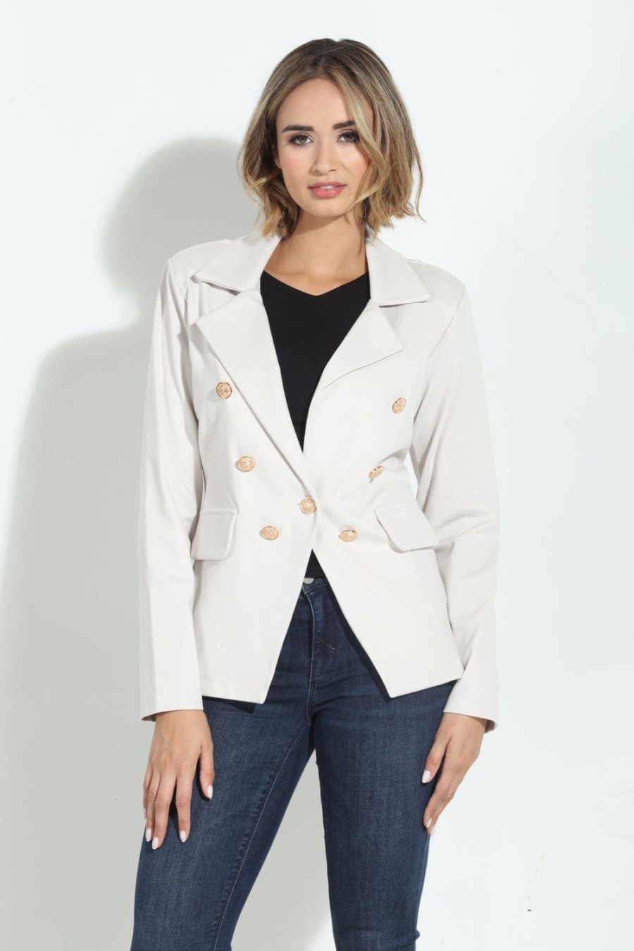 Clothing Veronica M Jackets + Blazers | Antique White Button Ponti Blazer