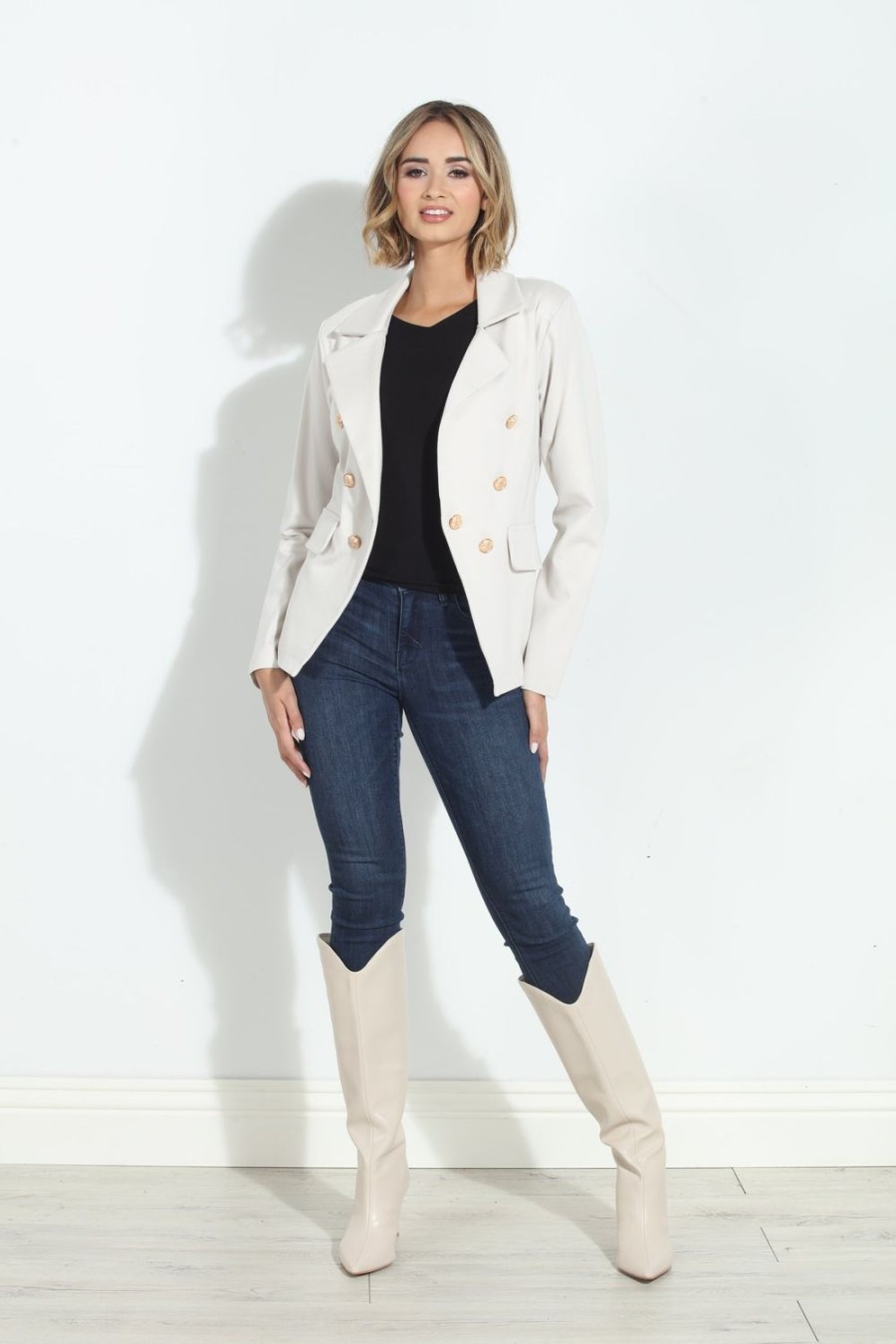 Clothing Veronica M Jackets + Blazers | Antique White Button Ponti Blazer