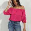 Clothing Veronica M Cupro Tops | Magenta Cupro Ots Ruffle Top