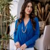 Clothing Veronica M Cupro Tops | Royal Blue Cupro Draped Surplice Top - Best Seller