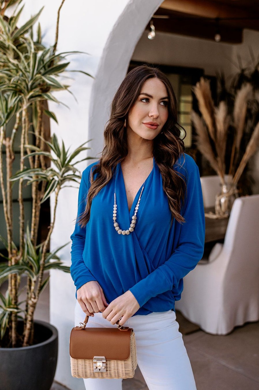 Clothing Veronica M Cupro Tops | Royal Blue Cupro Draped Surplice Top - Best Seller