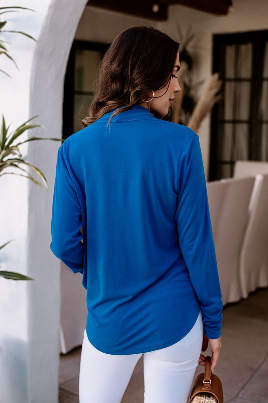 Clothing Veronica M Cupro Tops | Royal Blue Cupro Draped Surplice Top - Best Seller