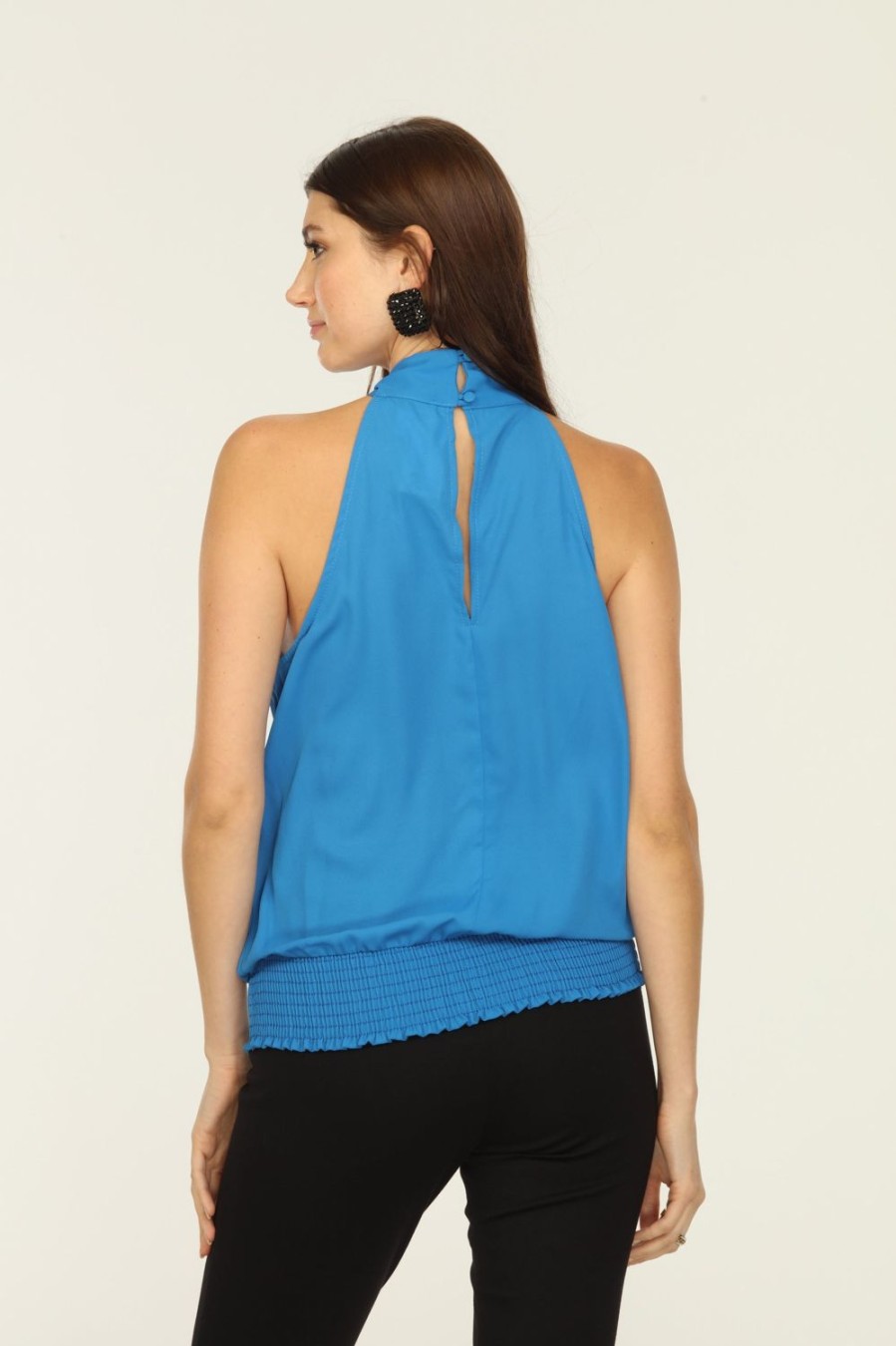 Clothing Veronica M Halter Tops | Cobalt Twist Neck Halter Top