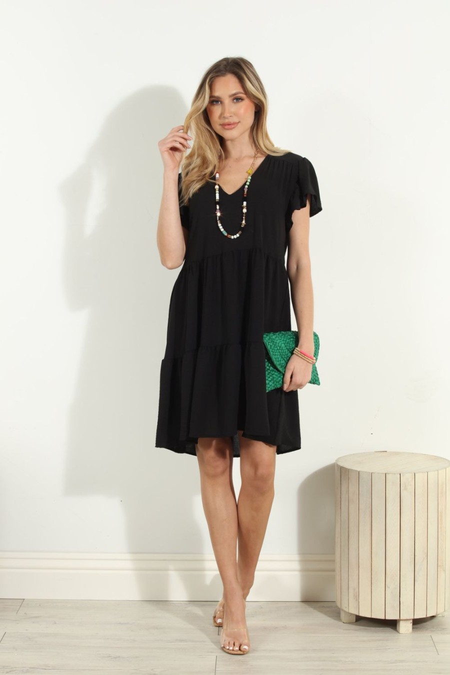 Vacation Veronica M | Black Airflow Ruffle Tiered Dress