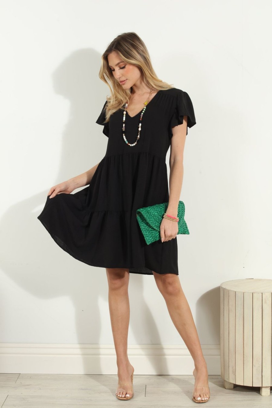 Vacation Veronica M | Black Airflow Ruffle Tiered Dress