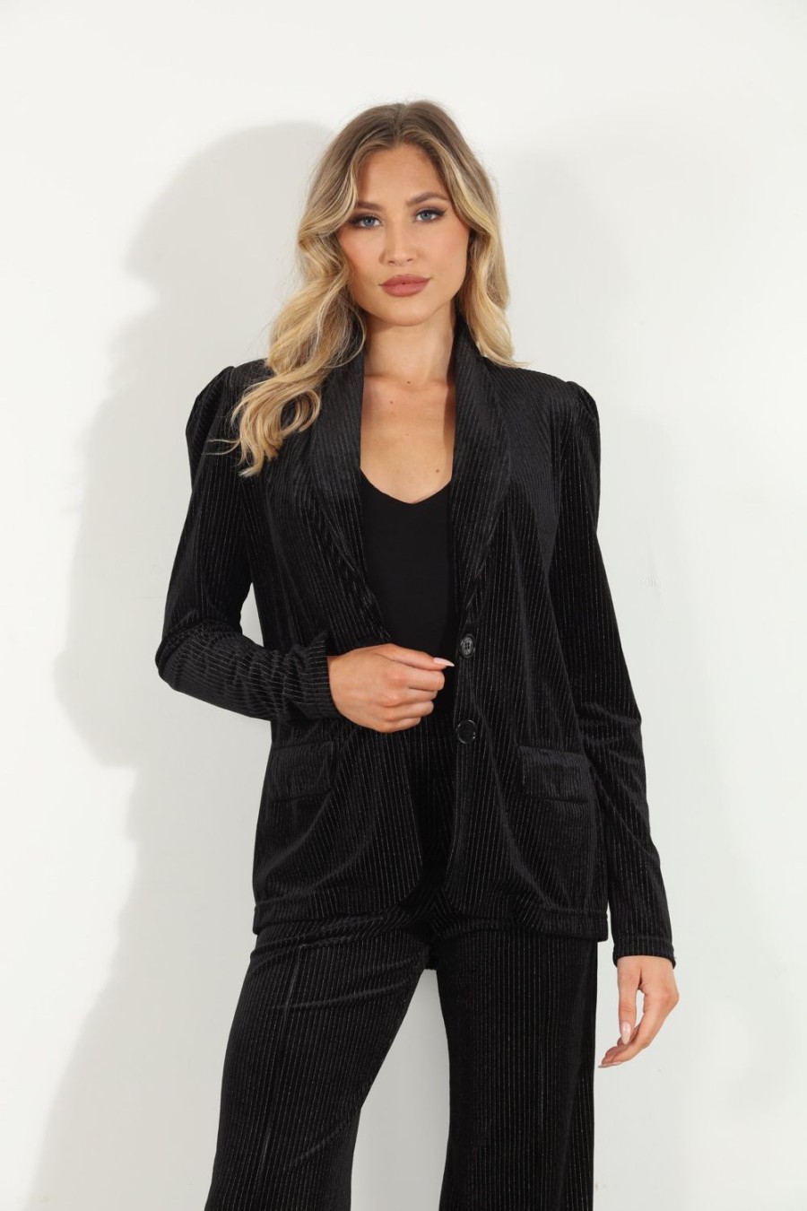 Clothing Veronica M Jackets + Blazers | Lucio Velvet Shirred Blazer-Best Seller