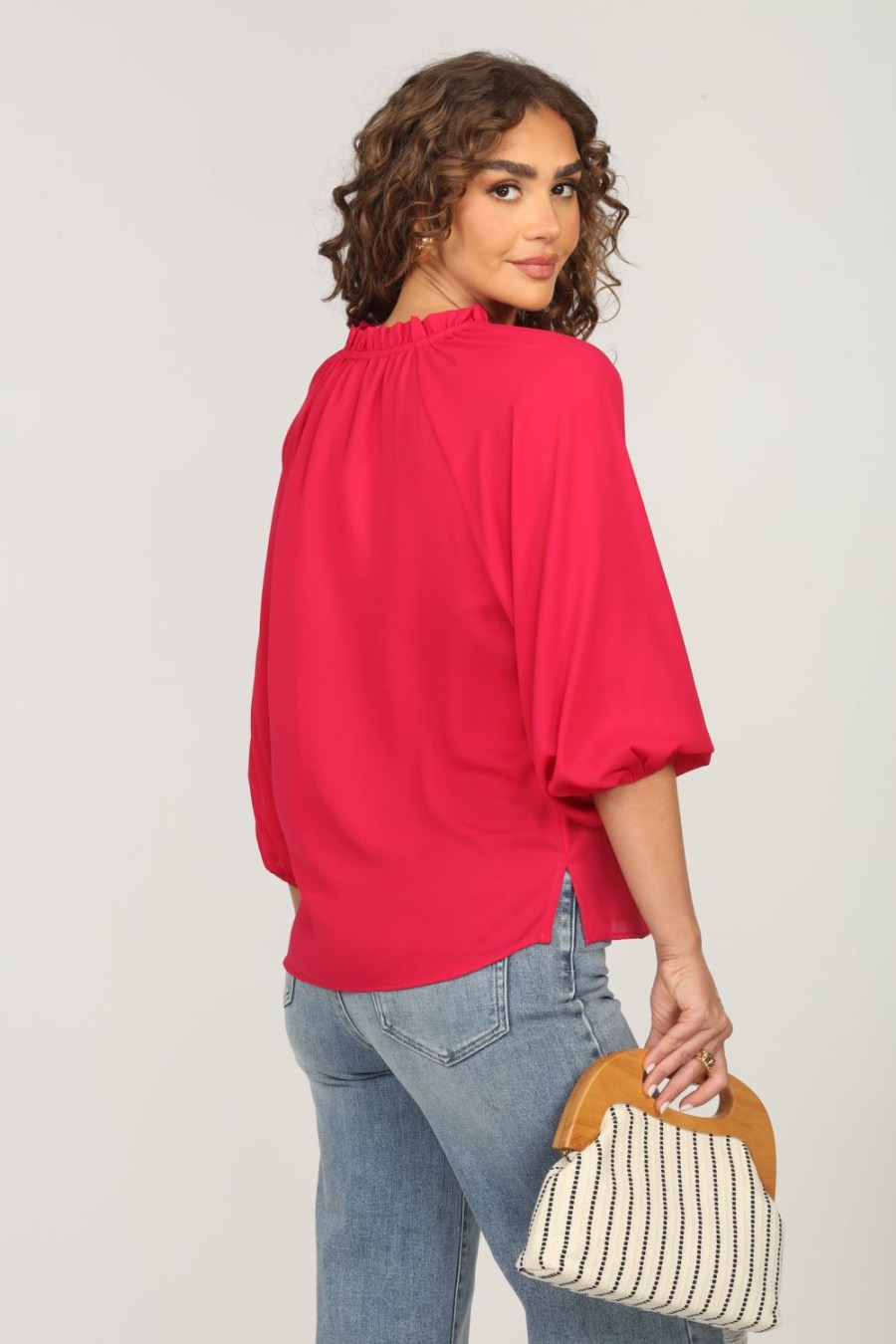 Vacation Veronica M | Strawberry Split-Neck Blouse