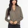 Clothing Veronica M Cupro Tops | Olive Cupro Draped Surplice Top - Best Seller