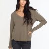 Clothing Veronica M Cupro Tops | Olive Cupro Long Sleeve Tee