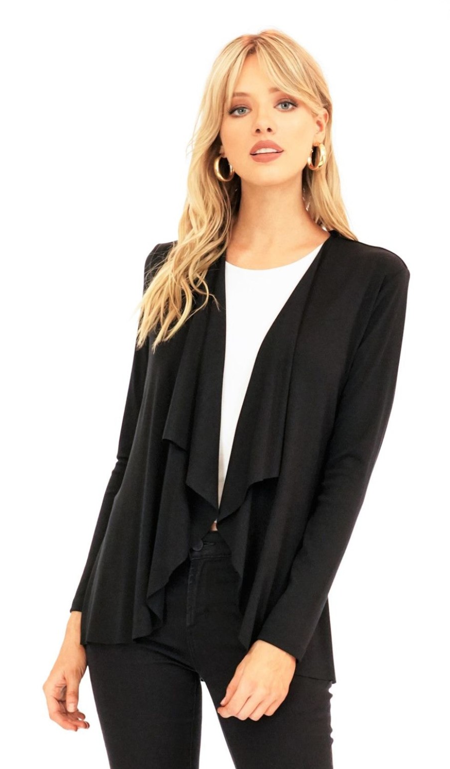 Clothing Veronica M Jackets + Blazers | Black Soft Ponti Drape Blazer