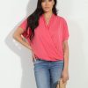 Clothing Veronica M Cupro Tops | Coral Cupro Surplice Tee-Best Seller