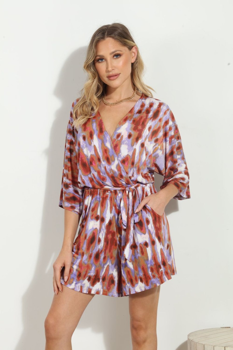 Clothing Veronica M | Kirin Kimono Sleeve Stretch Romper - Best Seller