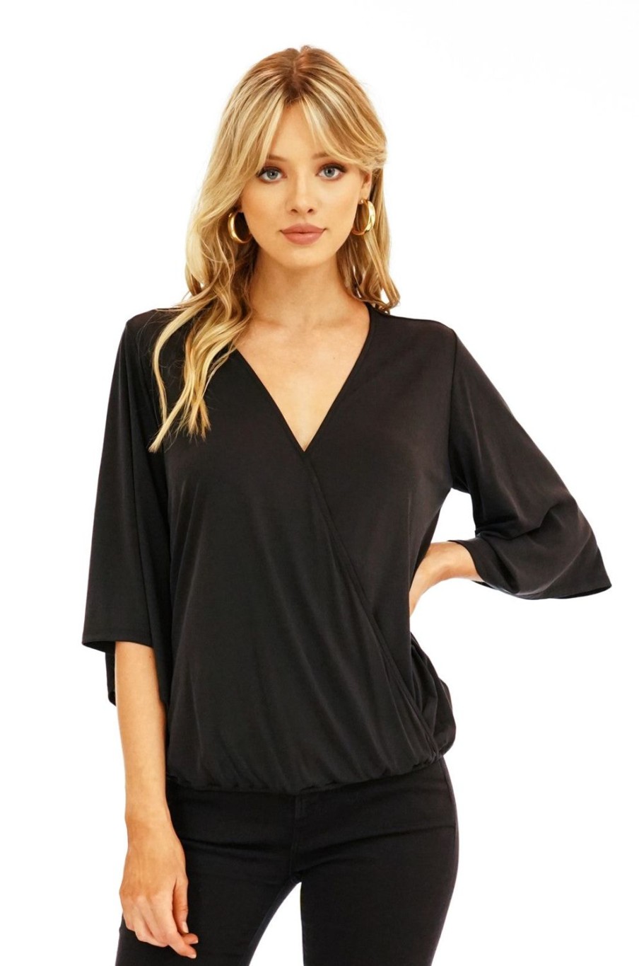 Clothing Veronica M Cupro Tops | Black Cupro Surplice Top-Best Seller