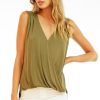 Clothing Veronica M Cupro Tops | The Everyday Cupro Surplice Tank- Army- Best Seller