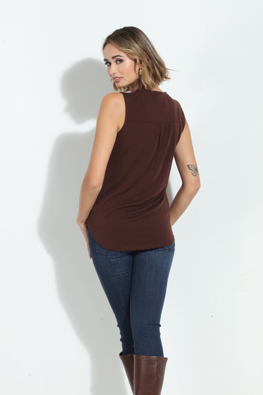 Clothing Veronica M Cupro Tops | The Everyday Cupro Surplice Tank-Mocha- Best Seller