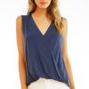 Clothing Veronica M Cupro Tops | The Everyday Cupro Surplice Tank - Navy - Best Seller