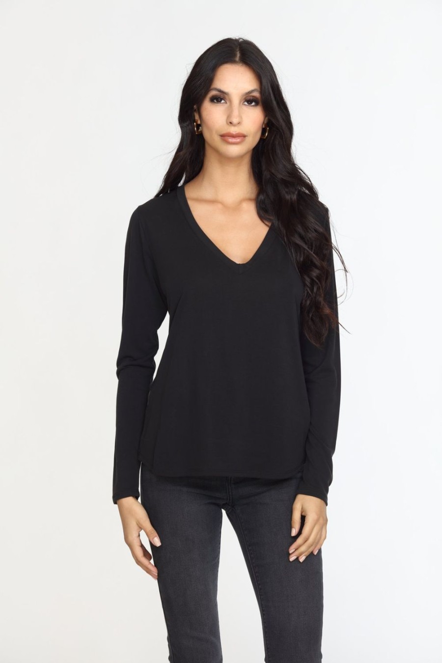 Clothing Veronica M Cupro Tops | Black Cupro Long Sleeve Tee