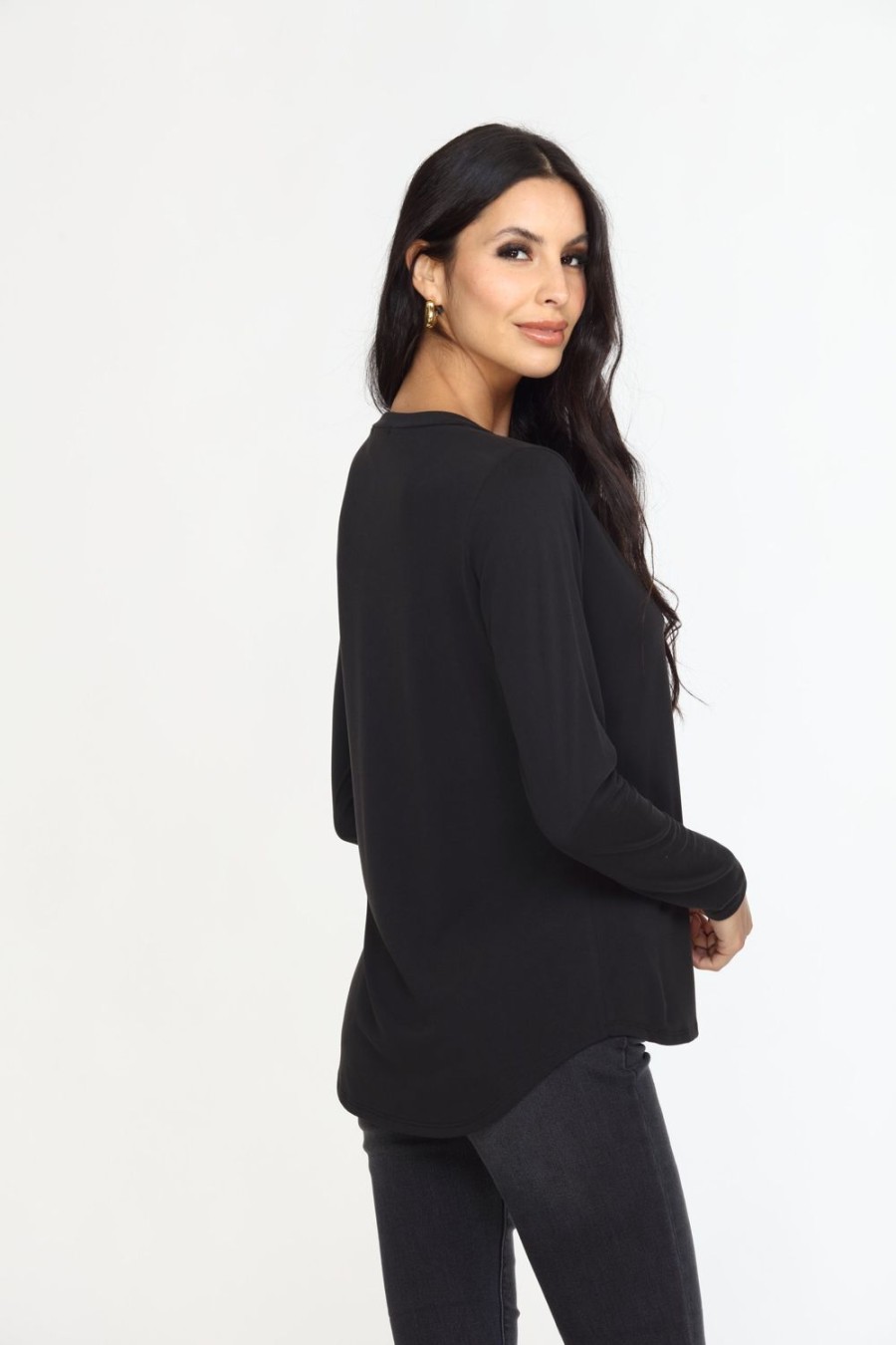 Clothing Veronica M Cupro Tops | Black Cupro Long Sleeve Tee