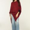 Clothing Veronica M Ponchos | Burgundy Throw-On Poncho-Best Seller