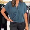 Clothing Veronica M Cupro Tops | Emerald Cupro Surplice Tee-Best Seller