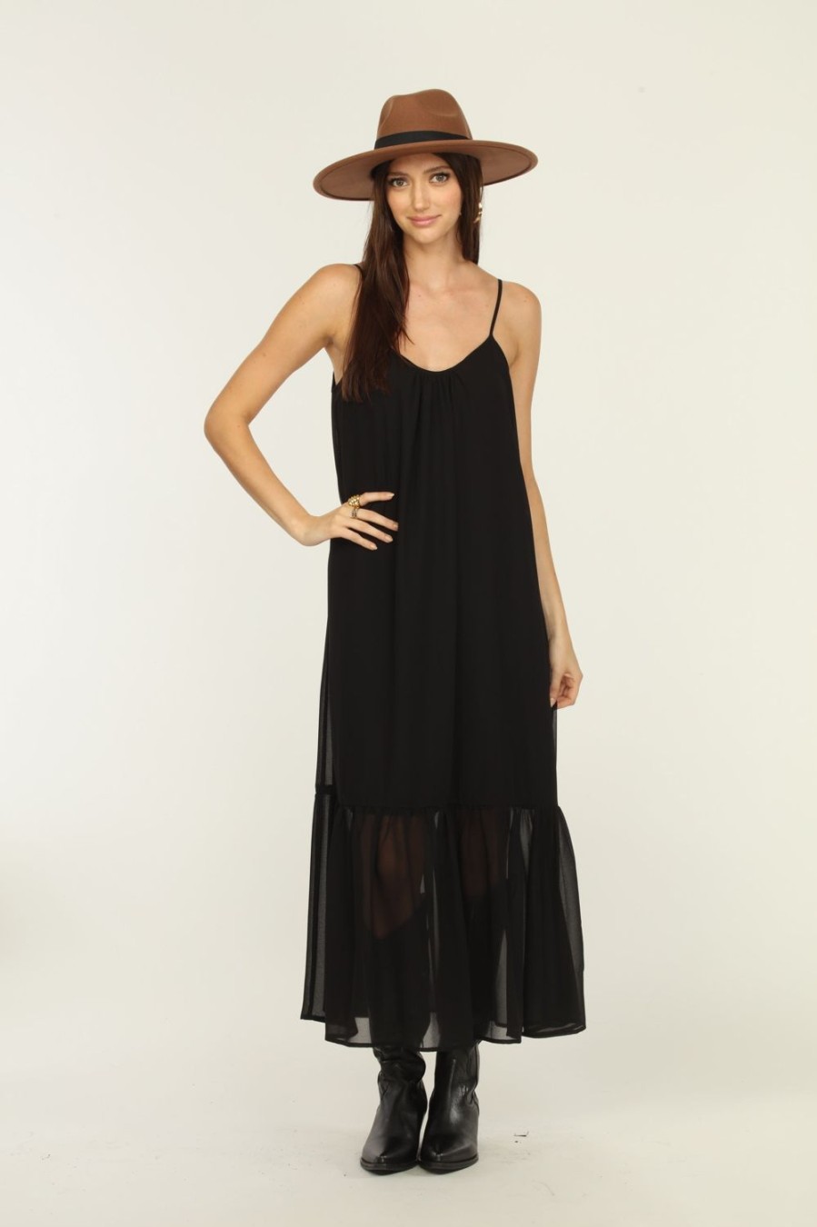 Clothing Veronica M Maxi Dresses | Black Chiffon Tank Maxi Dress-