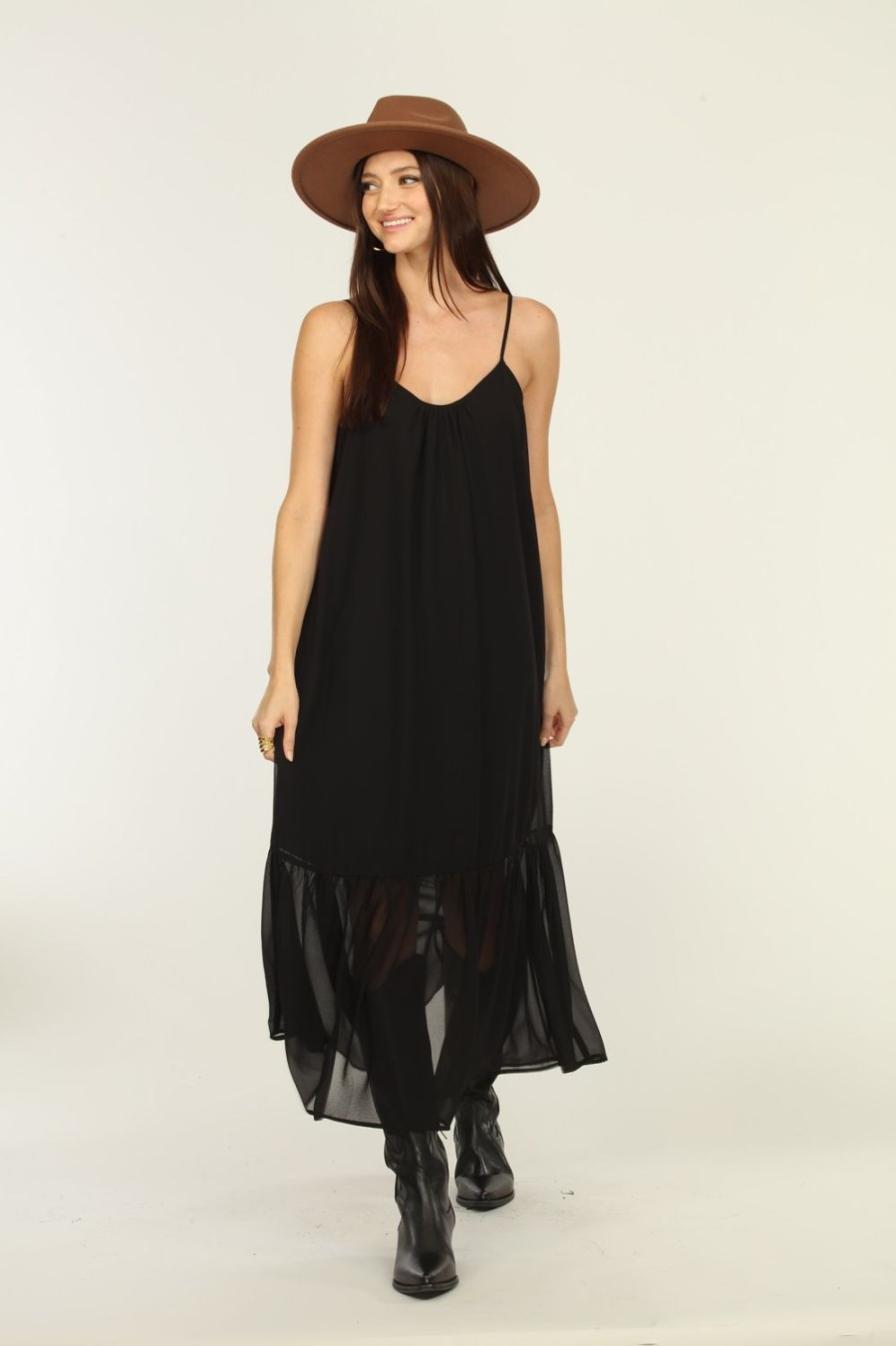 Clothing Veronica M Maxi Dresses | Black Chiffon Tank Maxi Dress-