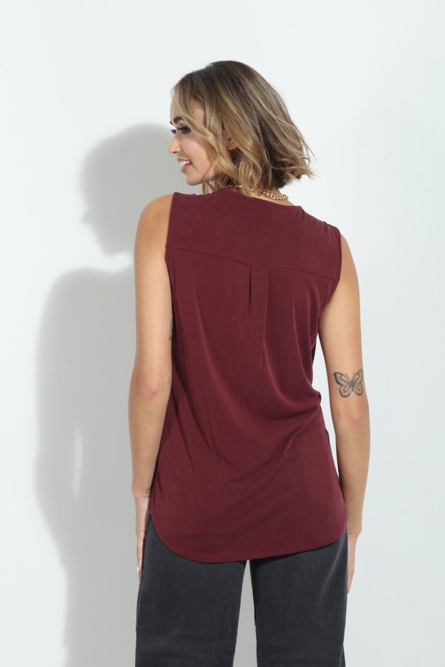 Clothing Veronica M Cupro Tops | The Everyday Cupro Surplice Tank-Port- Best Seller