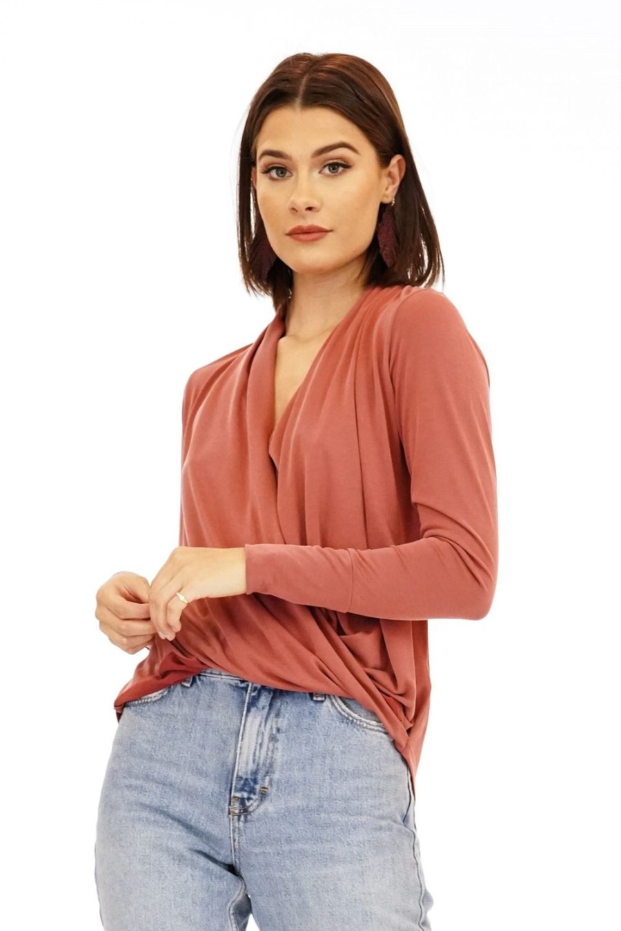 Clothing Veronica M Cupro Tops | Marsala Cupro Draped Surplice Top-Best Seller