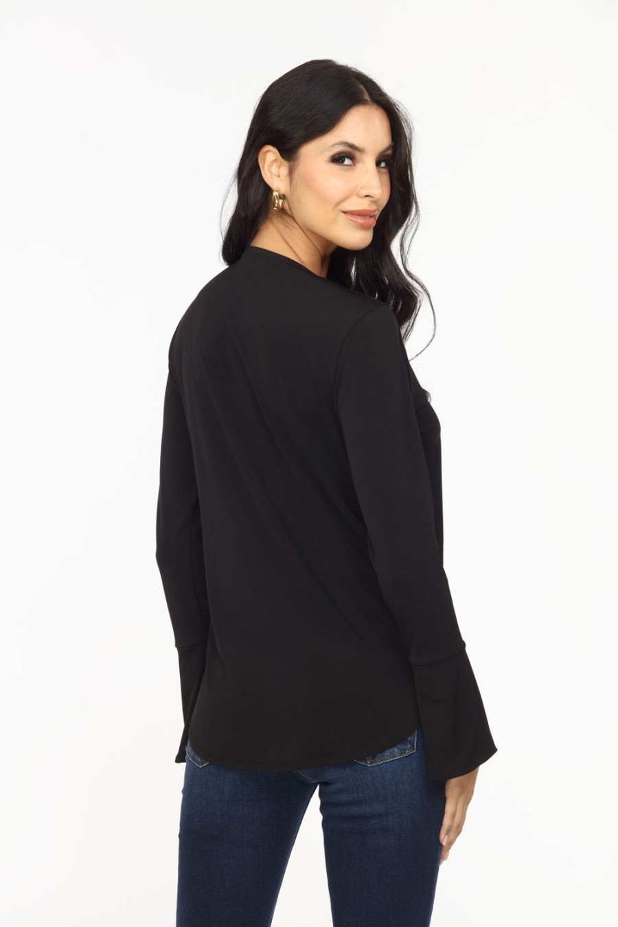 Clothing Veronica M Surplice Tops | Black Surplice Bell Sleeve Top - Best Seller