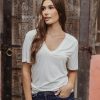 Clothing Veronica M Cupro Tops | Ivory Cupro V-Neck Cropped Tee