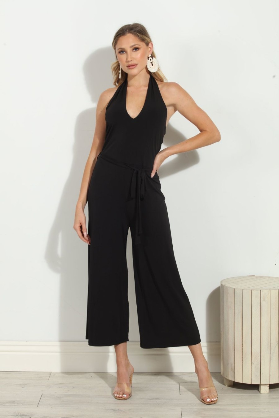 Clothing Veronica M | Adjustable Halter Culotte Jumpsuit