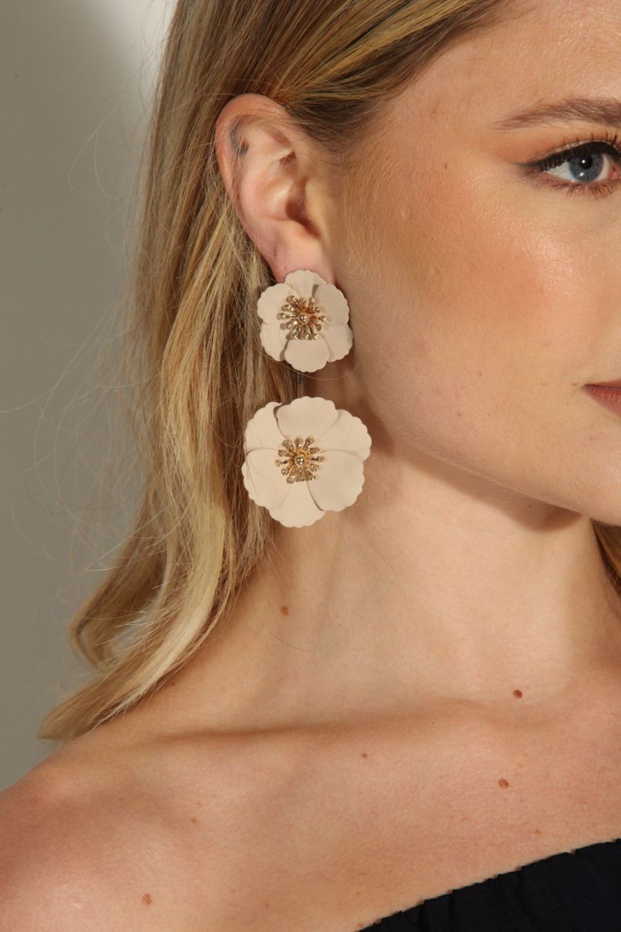 Accessories Veronica M | Taupe Statement Flower Earrings