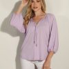 Clothing Veronica M Cupro Tops | Lilac Cupro Stretch Split Neck Top