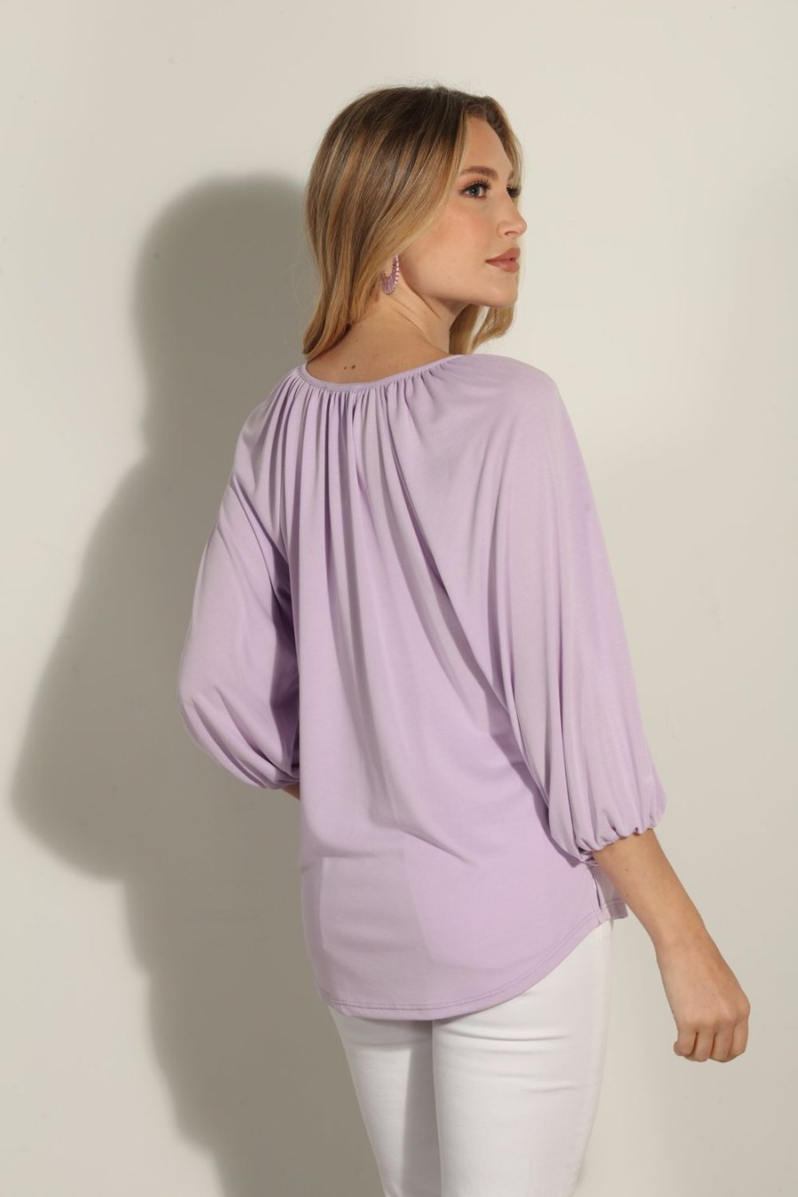 Clothing Veronica M Cupro Tops | Lilac Cupro Stretch Split Neck Top